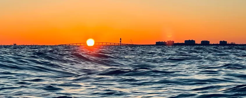 Beach Waves Bridge Sunset